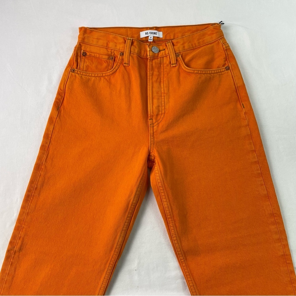 Re/Done Women's Orange Solid Cotton High Rise Raw Hem Straight Leg Jeans Size 25 - Picture 1 of 9